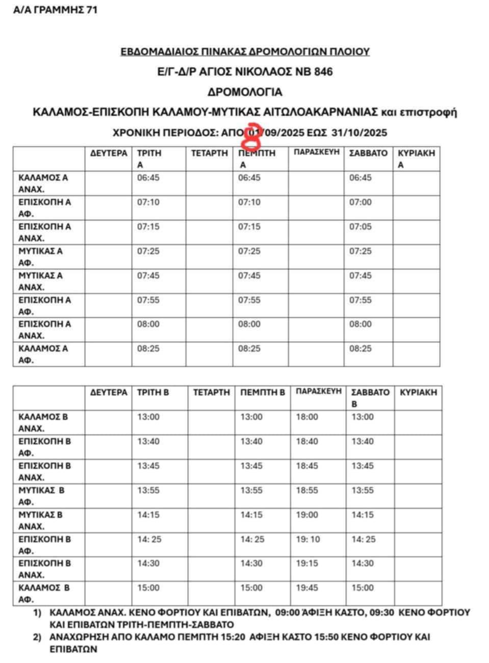 δρομολογιο γραμμης καλαμου